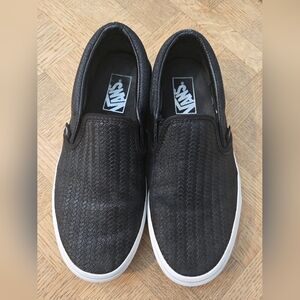 Vans Black Canvas Slip-On‎ Sneakers with Elastic Panels